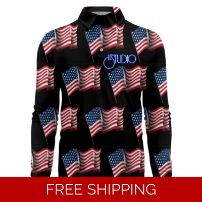 Le Studio US Flag Custom 3D Long-Sleeved Polo Shirt